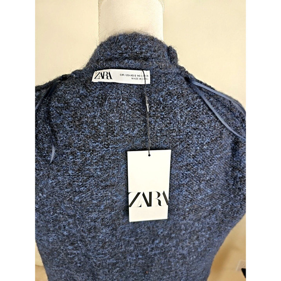 ZARA ~Woman XS-S~ Navy Blue Knit Long Open Front Oversized Coatigan Sweater NWT. - Picture 2 of 10
